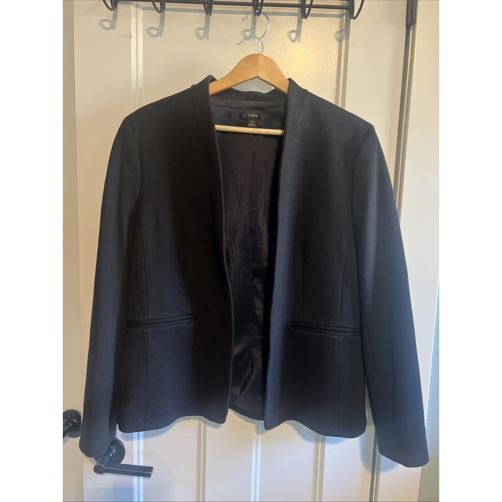 J. Crew 365 Women's‎ Size 14 Black Going Out Blazer Jacket Open Front Pockets